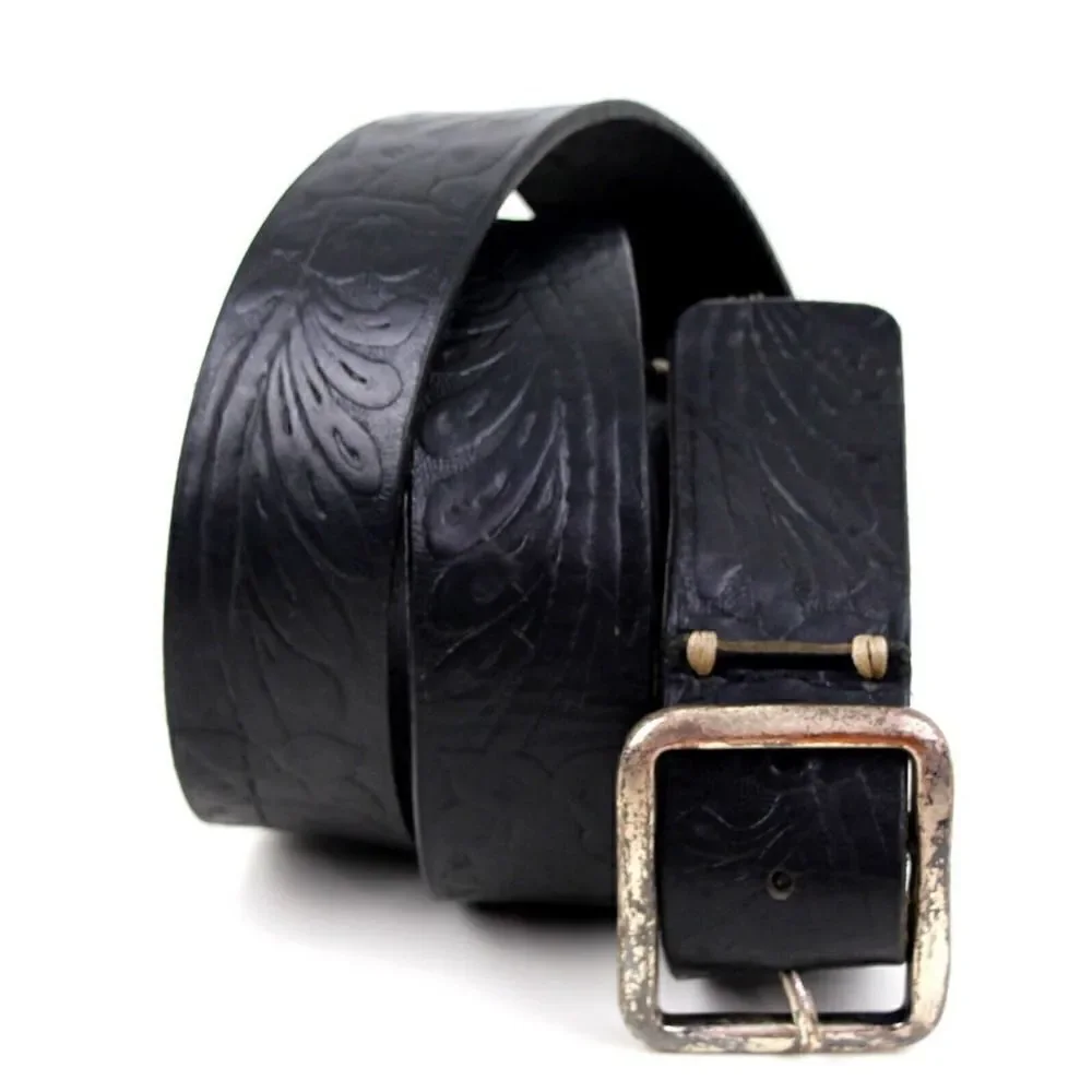 TOOLED BLACK GENUINE LEATHER 1.5